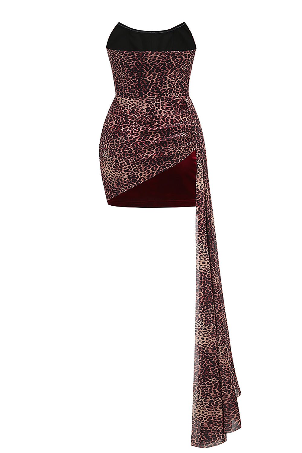 Mini-robe plissée sans bretelles à imprimé léopard - Marron