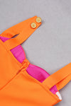 Strappy Button Patchwork Mini Dress In Orange