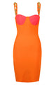 Slip Button Patchwork Mini Dress In Orange