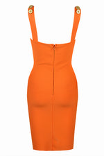 Strappy Button Patchwork Mini Dress In Orange