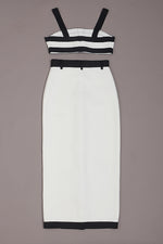 Strappy Button Two Piece Suit Long Bandage Dress In White