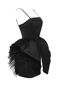 Mini-robe corsetée en faille de soie à bretelles