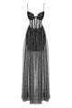 Glitter Beads Tulle Slip Corset Maxi Dress