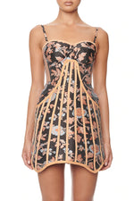 Strappy Print Floral Sleeveless Backless Mini Dress In Picture Color
