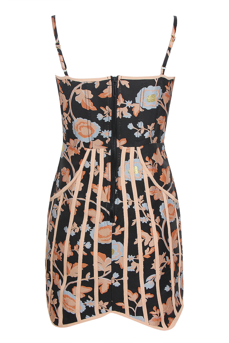 Strappy Print Floral Sleeveless Backless Mini Dress In Picture Color