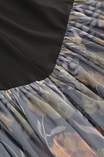 Strappy Printed Ruffles Asymmetrical Midi Lace Dress In Black