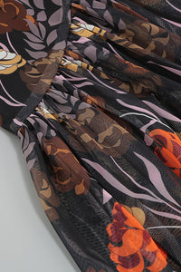 Robe mi-longue asymétrique en dentelle à volants imprimés à bretelles en noir