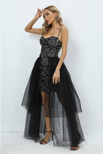 Strappy Sequin Mesh A-Line Dress
