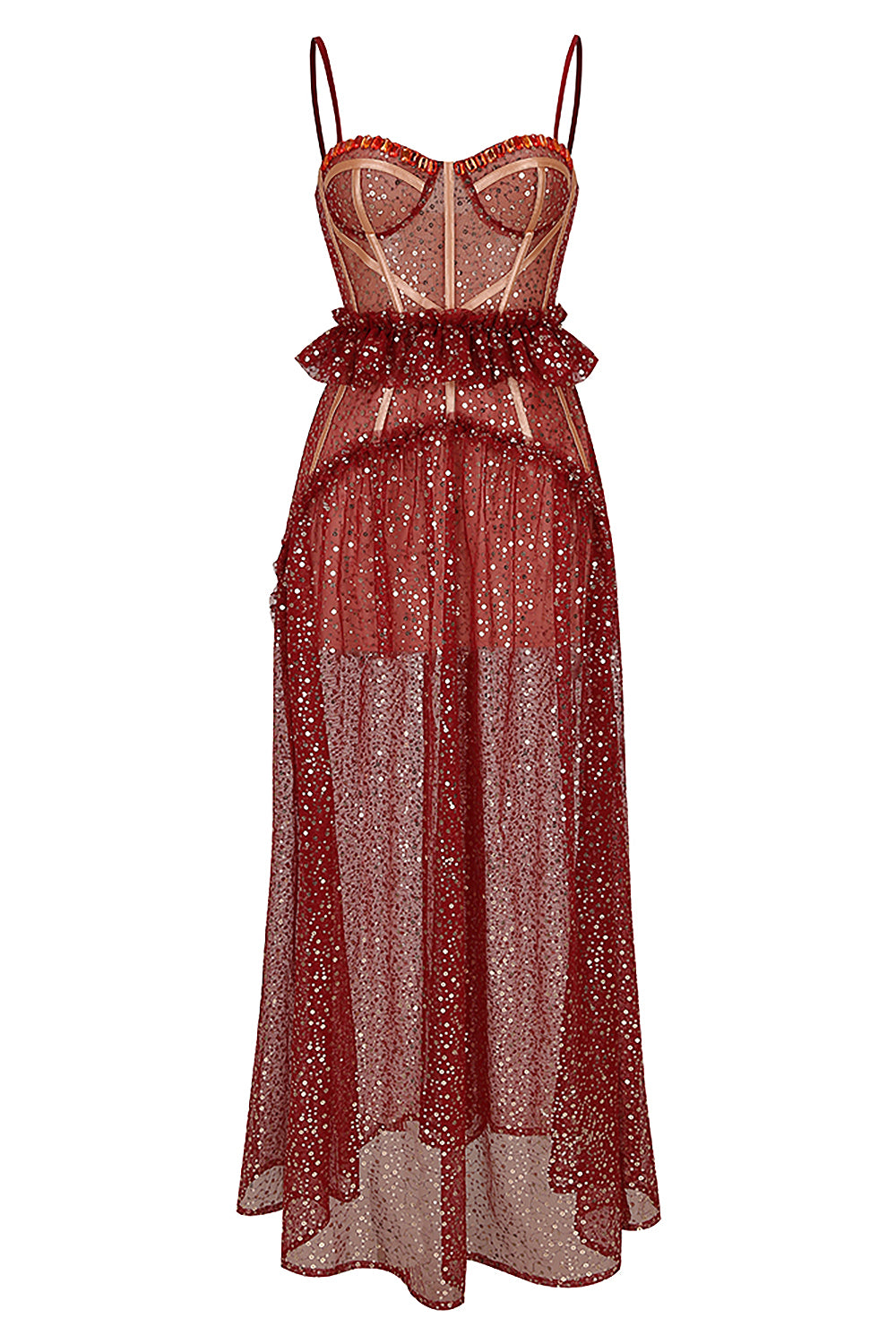 Strappy Sequin Beaded Mesh A-line Dress CHICIDA Strappy Sequin Beaded Mesh A-line Dress CHICIDA
