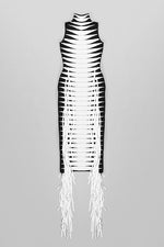 Striped O Neck Sleeveless Tassel Bandage Dress