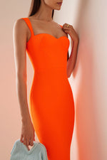 Sweetheart Neck Crepe Midi Bandage Dress In Orange