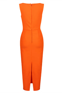 Vestido midi ajustado de crepé con escote en forma de corazón en naranja