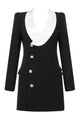 White Lapel Long Sleeve Single Breasted Black Dress - Chicida