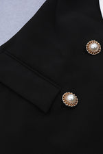 White Lapel Long Sleeve Single Breasted Black Dress - Chicida