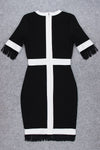 Black Deep V Short Sleeve Tassel Bandage Dress - Chicida