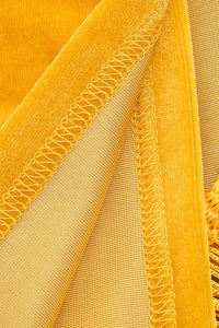 Robe midi à franges en velours à une épaule paréo en jaune