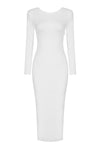 White Backless Chain Long Sleeve Midi Bandage Dress