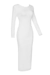 White Backless Chain Long Sleeve Midi Bandage Dress - Chicida