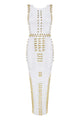 Luxurious Gold Studded Long Bandage Maxi Dress In White Black - CHICIDA