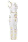 Luxurious Gold Studded Long Bandage Maxi Dress In White Black - CHICIDA