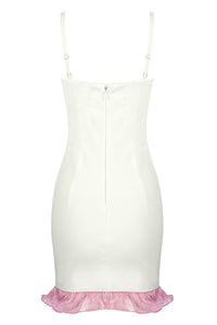 White Strappy Crystal Sequin Star Ruffle Dress - Chicida