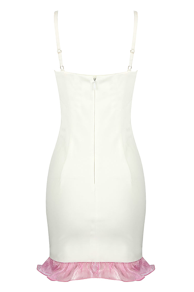 White Strappy Crystal Sequin Star Ruffle Dress - Chicida