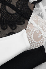 Diagonal Collar Straps Lace Patchwork Bandage Dress In White Black