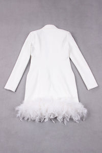 White Feather V-neck Double breasted Suits Dress