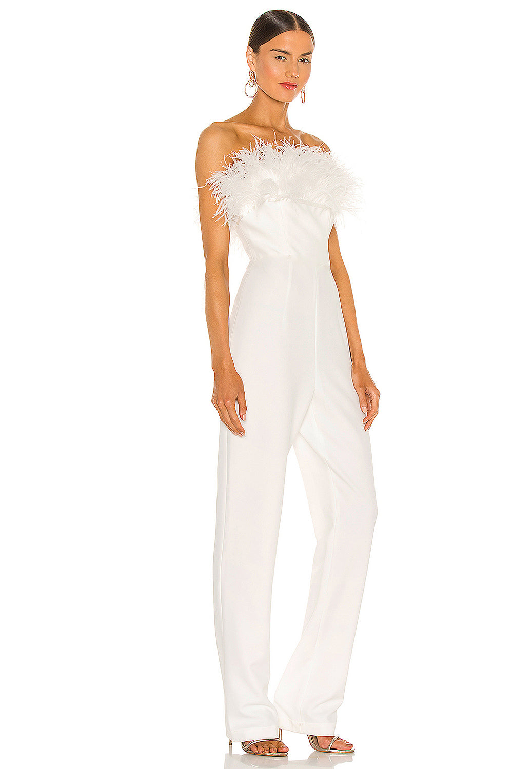 White Feathers Jumpsuits Off Shoulder Full Pants - Chicida