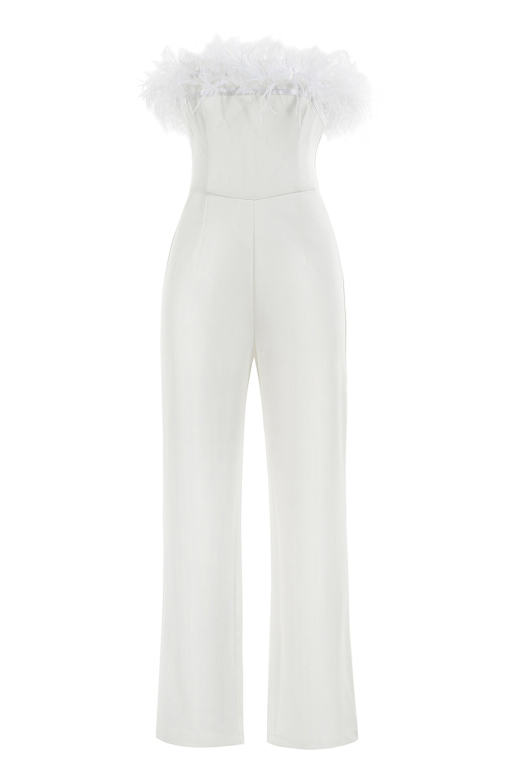 White Feathers Jumpsuits Off Shoulder Full Pants - Chicida
