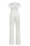 White Feathers Jumpsuits Off Shoulder Full Pants