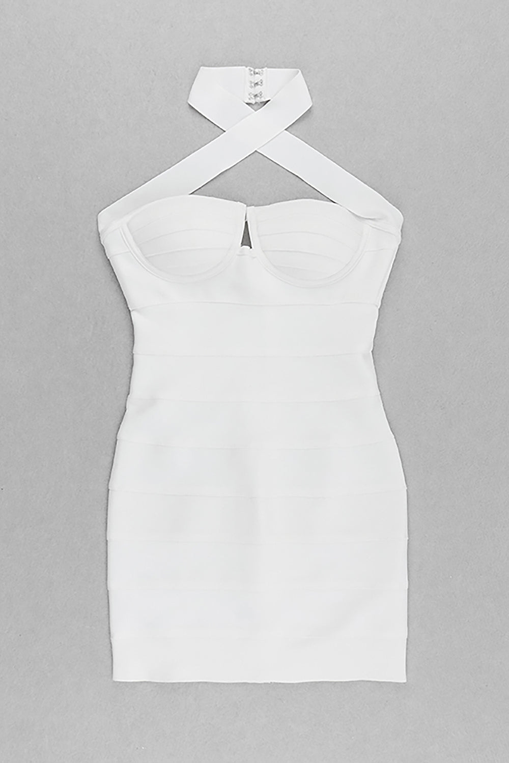 White/Black Halter Criss Cross Mini Bandage Dress - Chicida