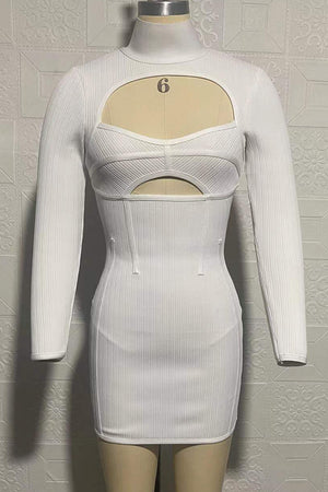 White Hollow Out Mini Bandage Dress - Chicida