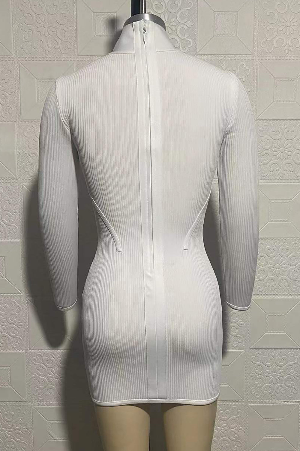 White Hollow Out Mini Bandage Dress - Chicida