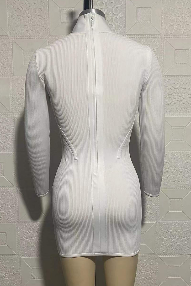 White Hollow Out Mini Bandage Dress