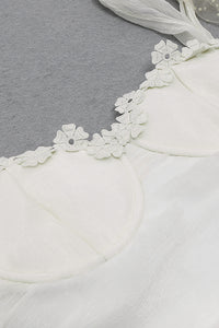 White Lace Dot Strappy Mesh Bandage Dress - Chicida