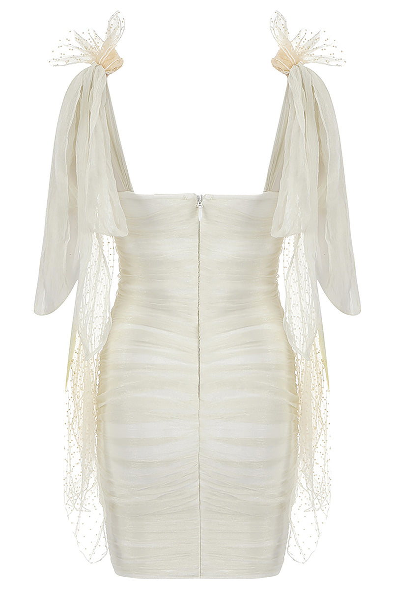 White Lace Dot Strappy Mesh Bandage Dress - Chicida