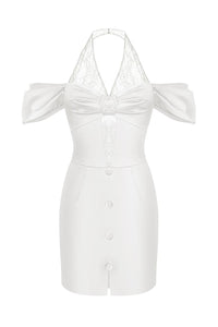 Lace Halter Off the Shoulder Slit Mini Dress In Black Mint White - Chicida