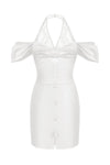 Lace Halter Off the Shoulder Slit Mini Dress In Black Mint White