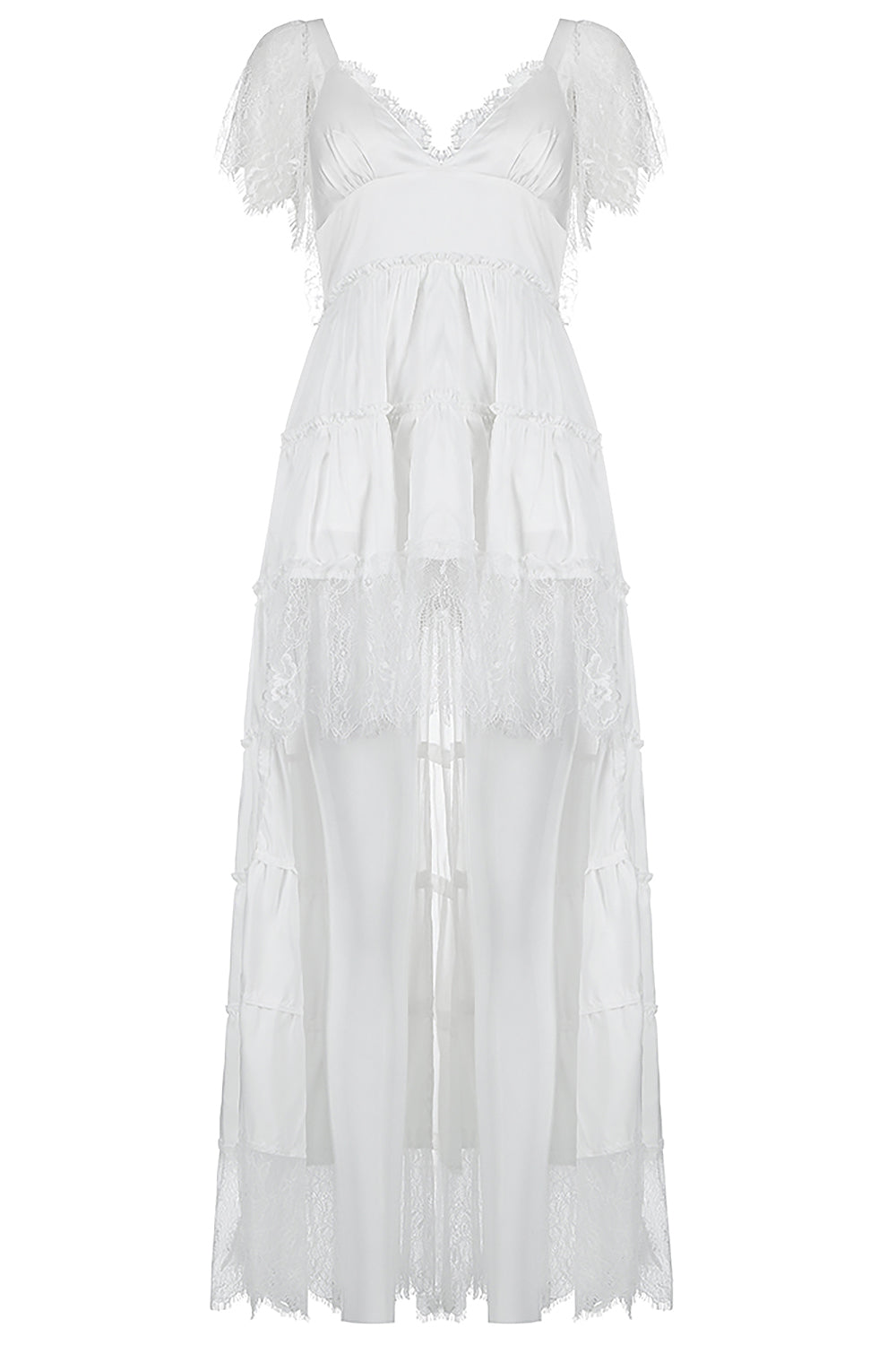V-neck Cap Sleeve Midi Lace Dress CHICIDA V-neck Cap Sleeve Midi Lace Dress CHICIDA