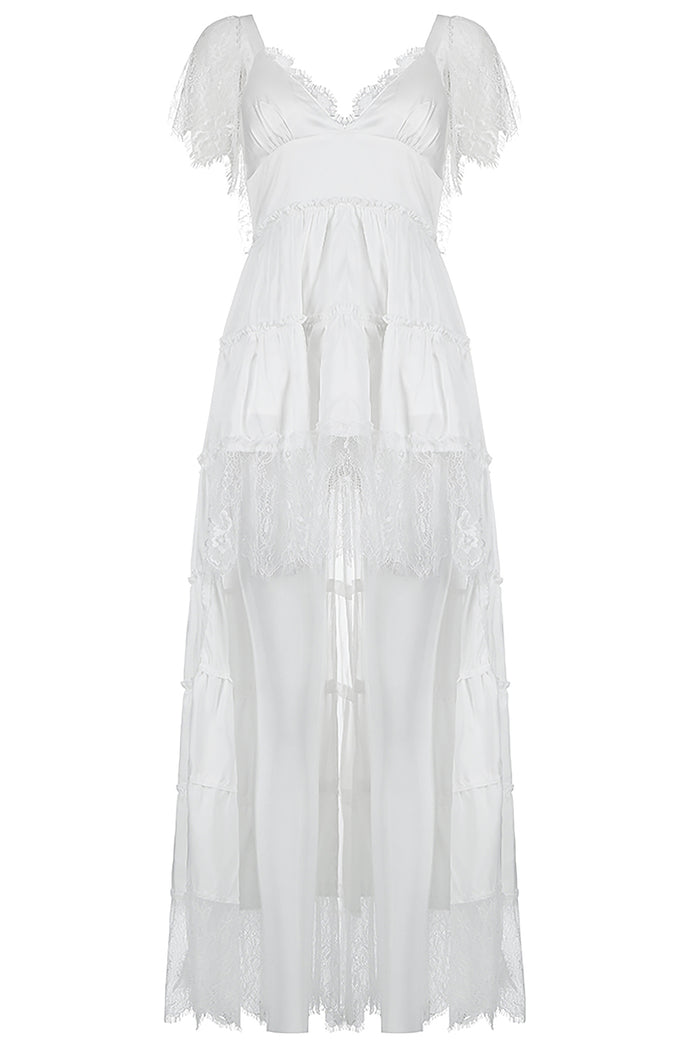 V-neck Cap Sleeve Midi Lace Dress CHICIDA V-neck Cap Sleeve Midi Lace Dress CHICIDA