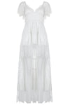 White Lace V-neck Cap Sleeve Mid-length Dress - Chicida