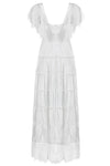White Lace V-neck Cap Sleeve Mid-length Dress - Chicida