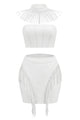 White Off the Shoulder Crop Top Beaded Tassel Skirt - Chicida