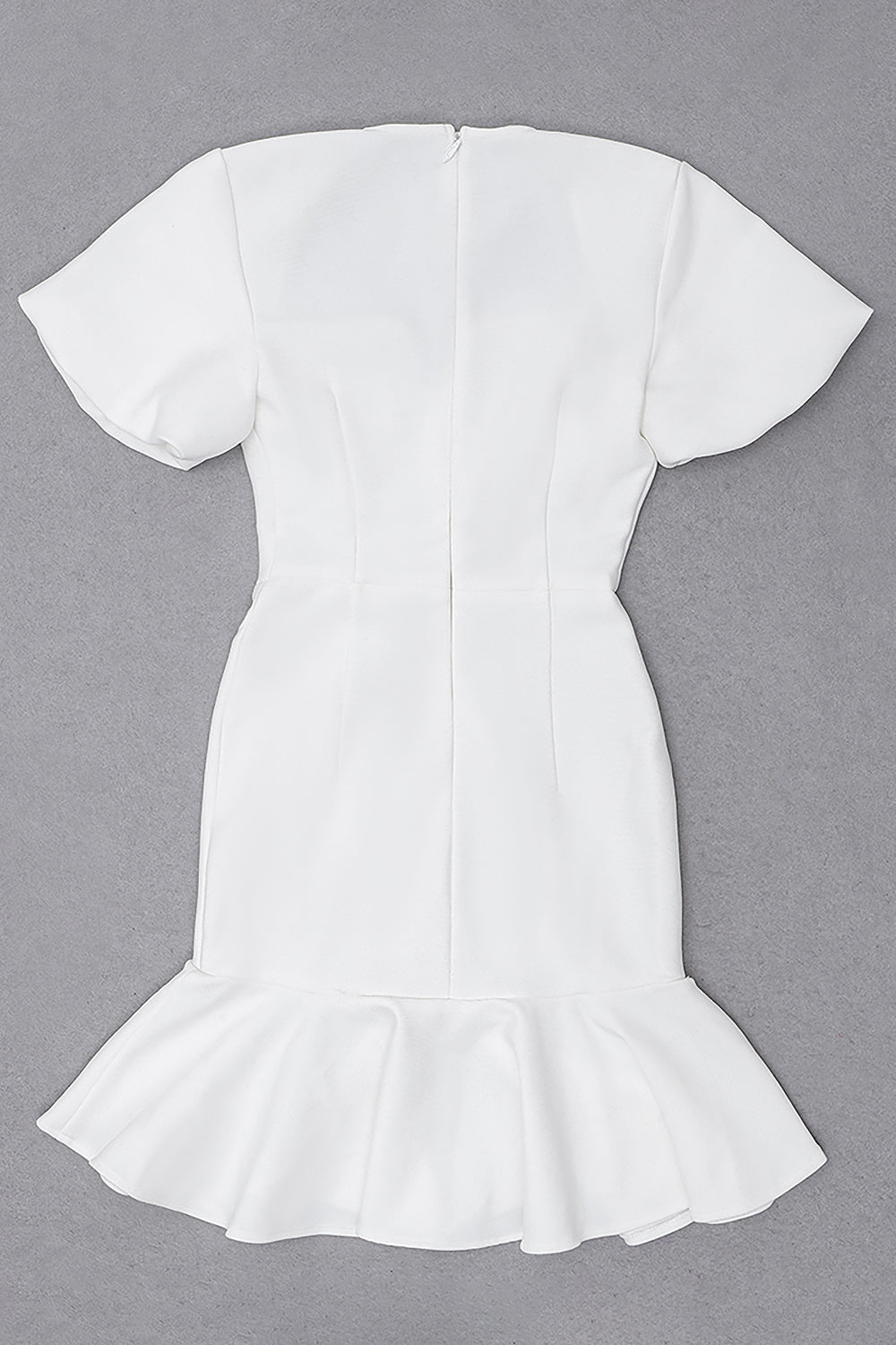 White Puff Cap Sleeve Ruffle Hem Bandage Dress - Chicida