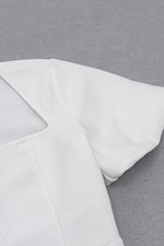 White Puff Cap Sleeve Ruffle Hem Bandage Dress