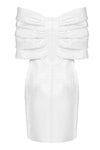 Satin Bow Off Shoulder Mini Dress In White Black
