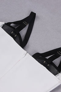 Vestido Bandage De Patchwork Blanco Y Negro Con Tirantes Finos En Blanco Negro