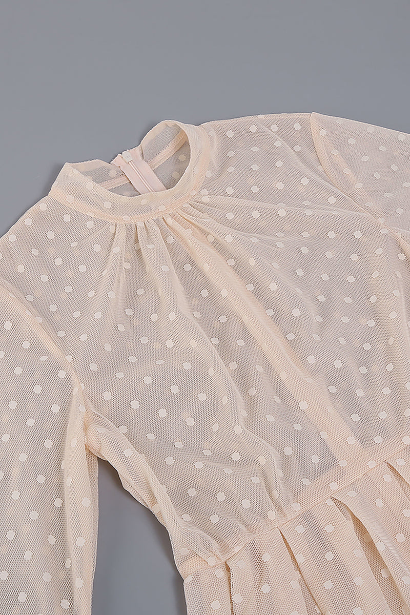 White Spot Puffes Long Sleeve Dress - Chicida