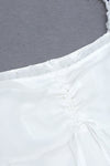White Square Collar Puff Short Sleeve Pleated Mini Dress - Chicida